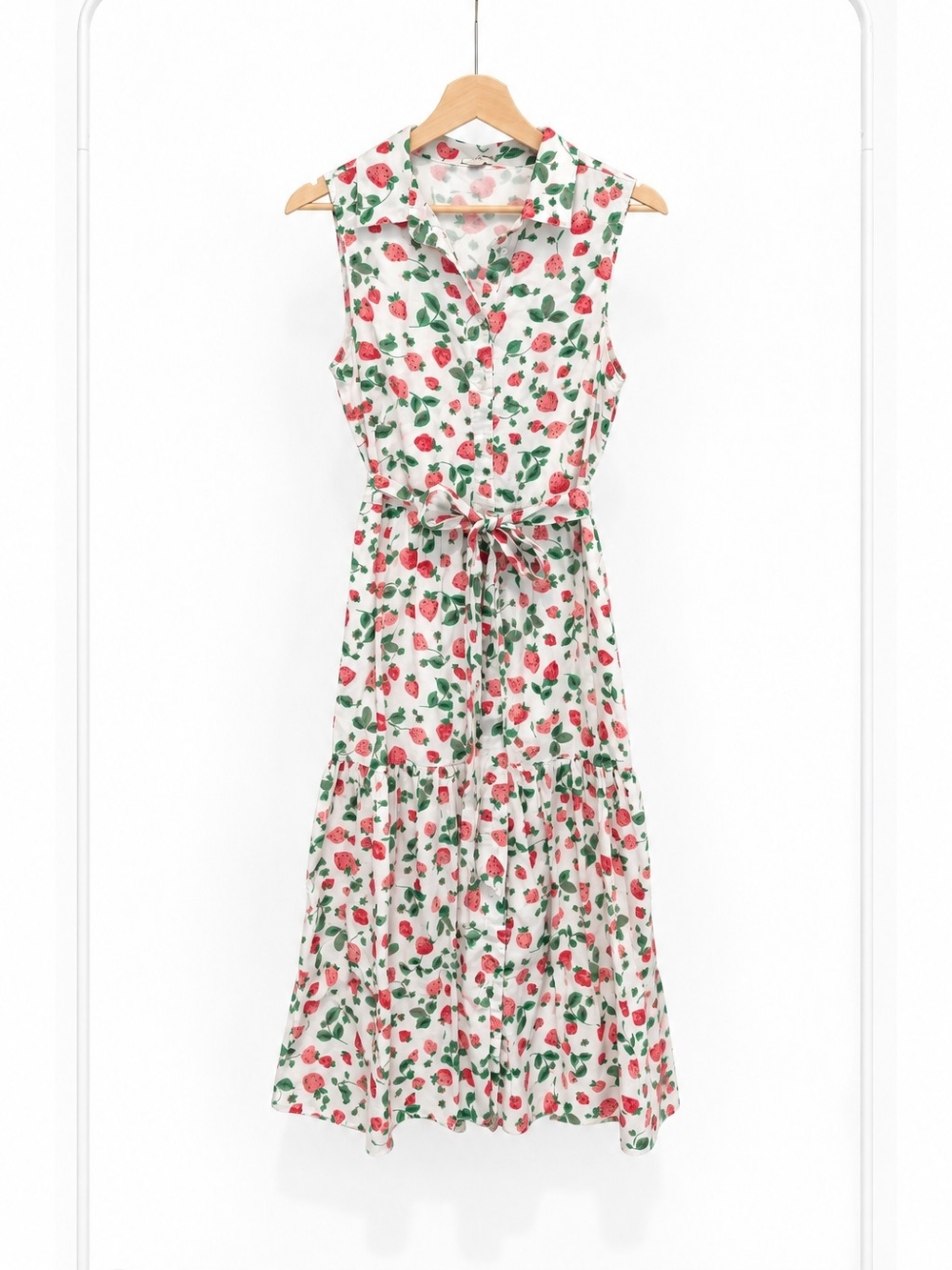 J. Crew White Sleeveless Midi Dress with Strawberry Print